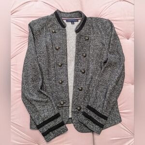 Women's Gray Tommy Hilfiger Military Open Front Jacket Embroidered Piping